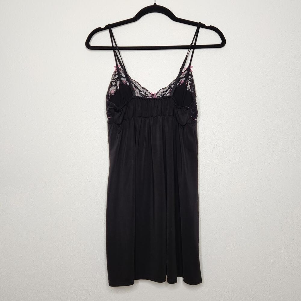 Y2k Betsey Johnson Intimates Small Black Lace Bows Slip Dress Gath Emo View 4